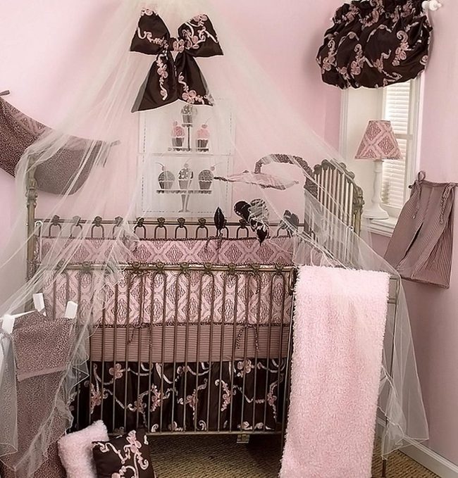 Ornate Bronze Crib, Blush Walls