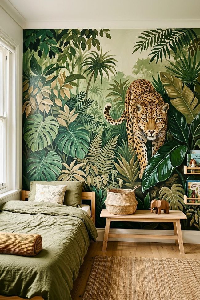 Leopard Prowling Through Green Leaves