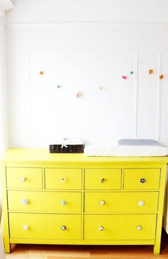 Cheerful Yellow Dresser, Vintage Knobs