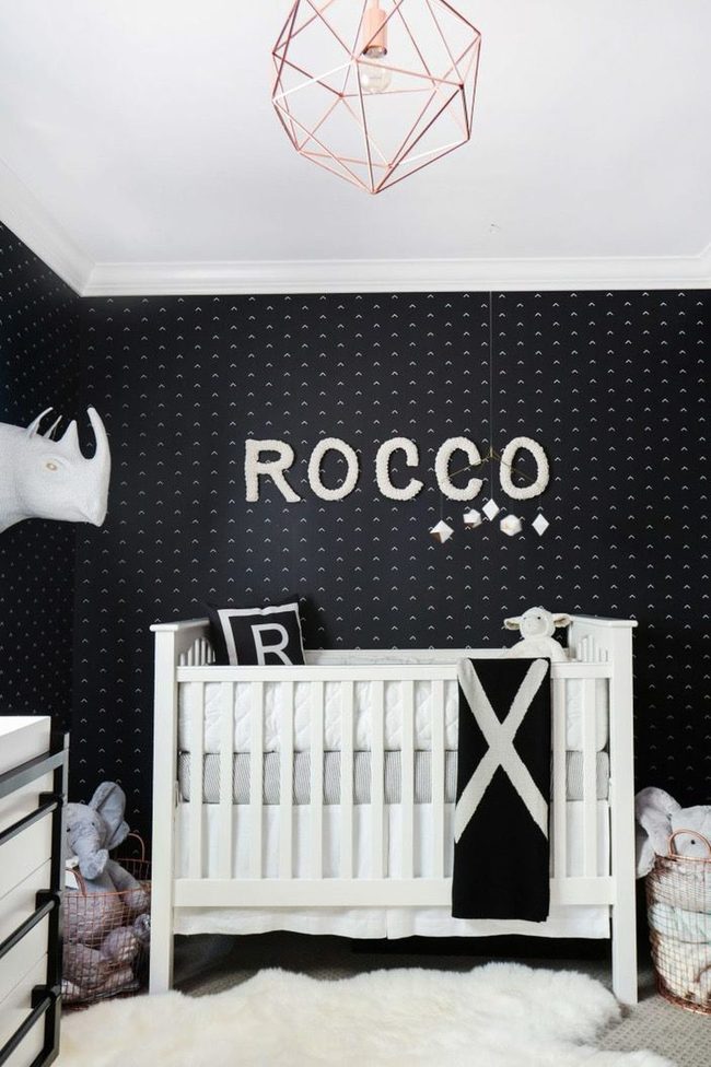 Black Walls White Furniture Nursery