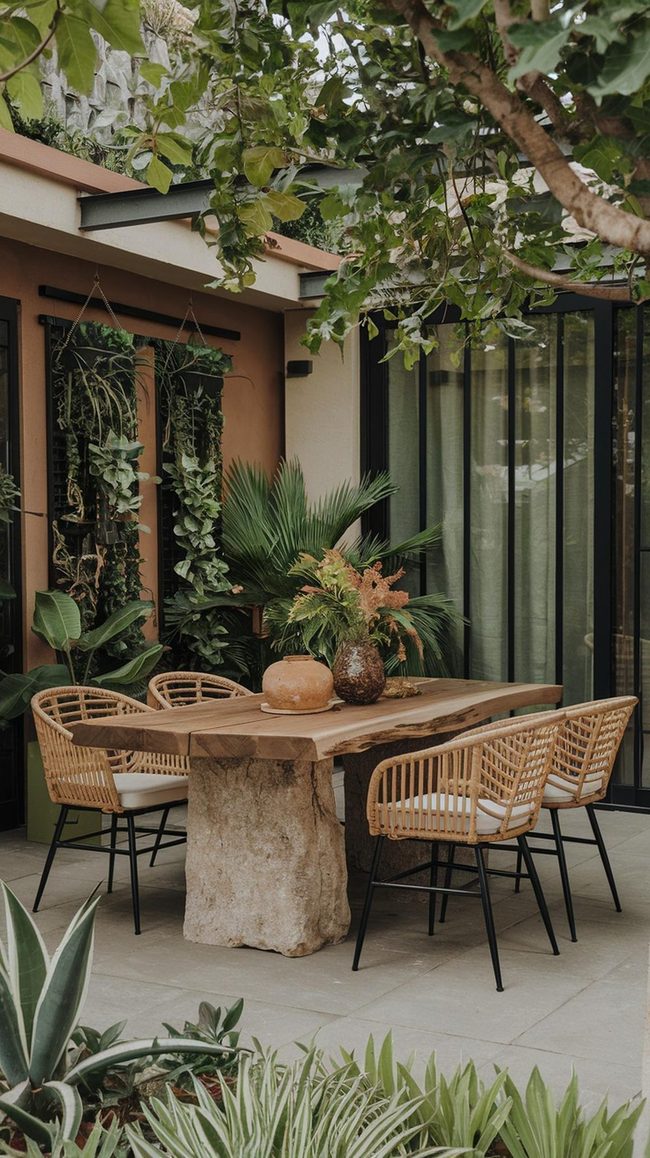 Rustic Timber Tables with Hanging Vines