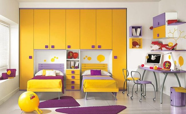 Yellow And Purple Kid'S Room