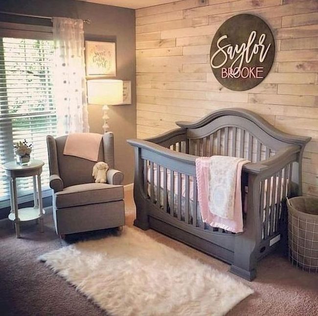 Soft Pink Crib, Warm Wood