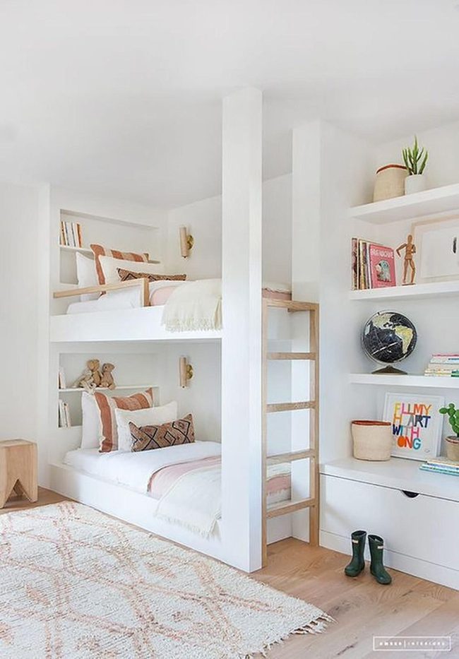 White Frame Bunk Beds With Wood