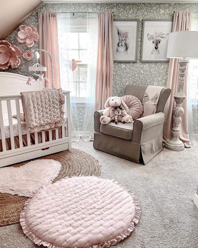 Pink Gray Floral Nursery