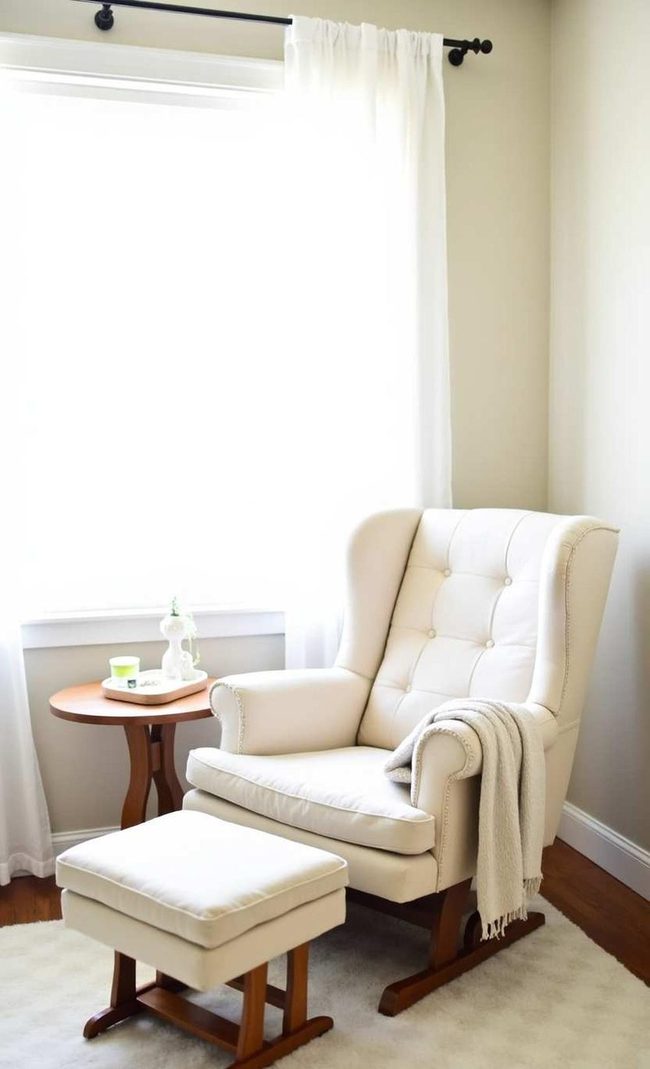 Beige Padded Glider With Ottoman