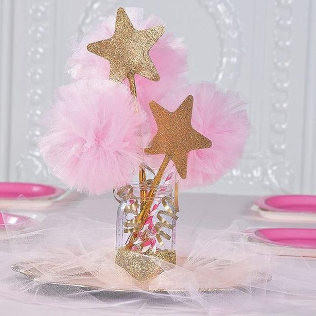Pink Tulle Stars And Gold Ribbon
