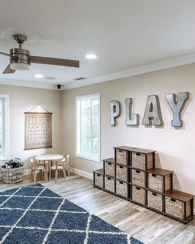 Wooden Playroom with Stair Storage