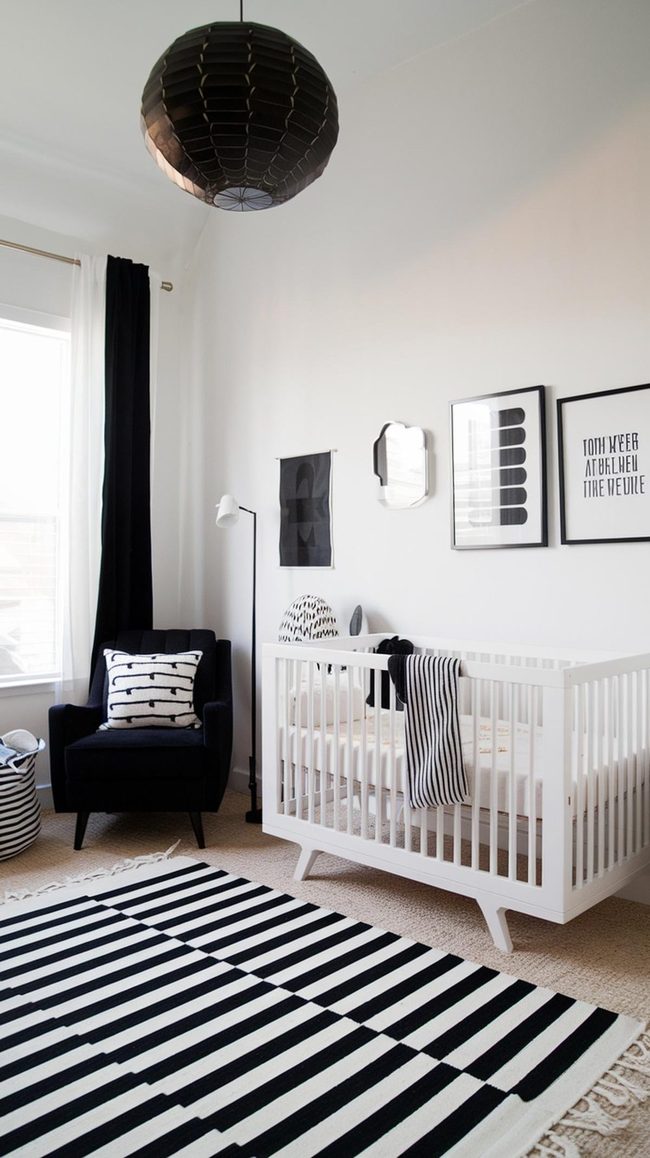 Black Crib Nursery With Geometric Accents