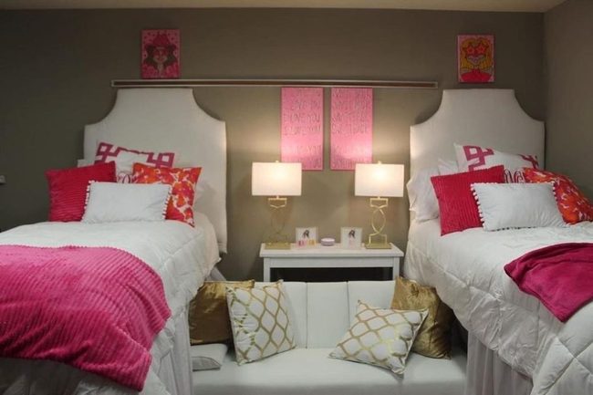 Pink Statement Headboard with Gold Accents