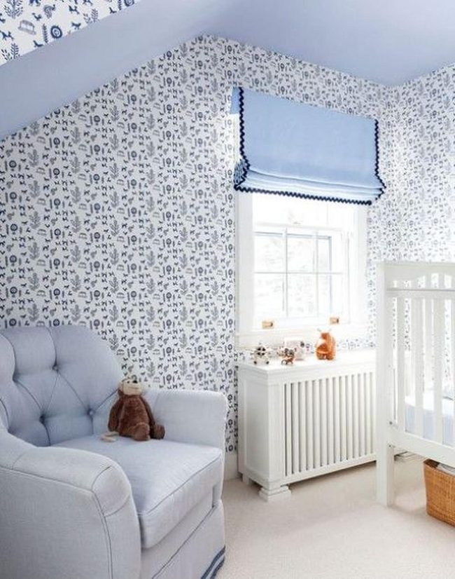 Blue Nursery With Animal Wallpaper