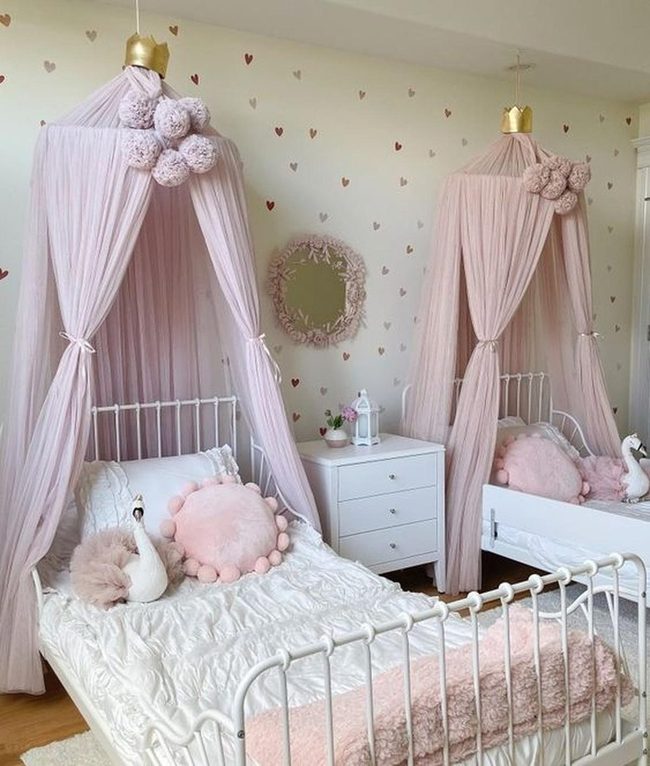 Pink Canopy Pom-Pom Beds