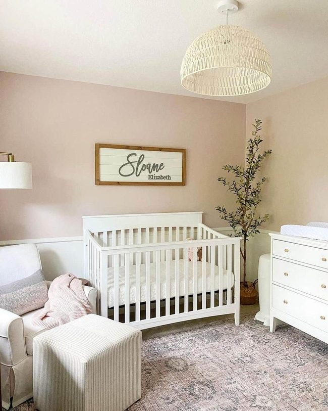 Pink Nursery With Modern Wicker Touches
