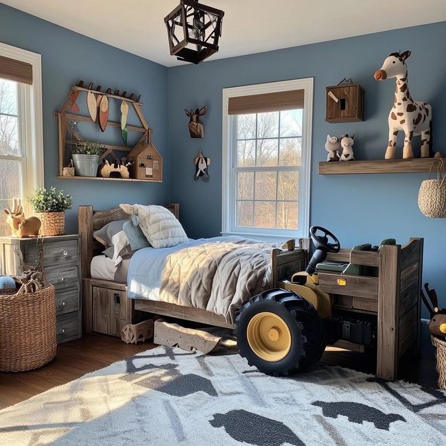 Tractor Bed with Barn Wall Backdrop