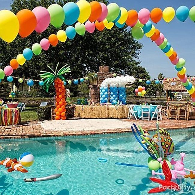 Orange Balloon Tropical Pool Paradise