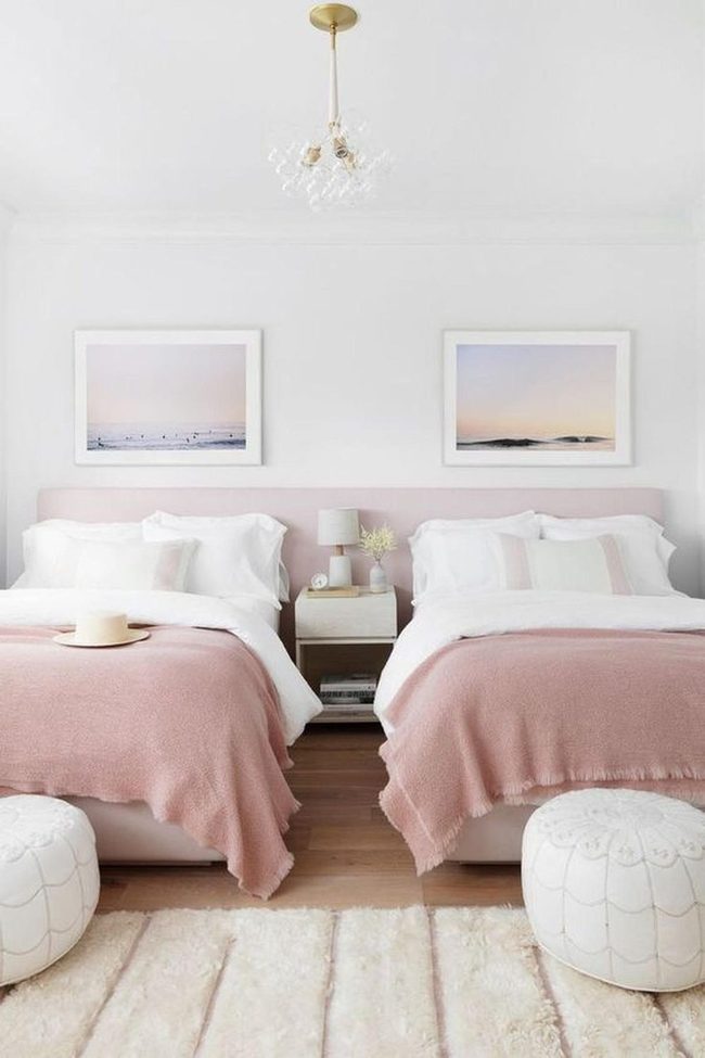 Pink Twin Beds, Cream Accents