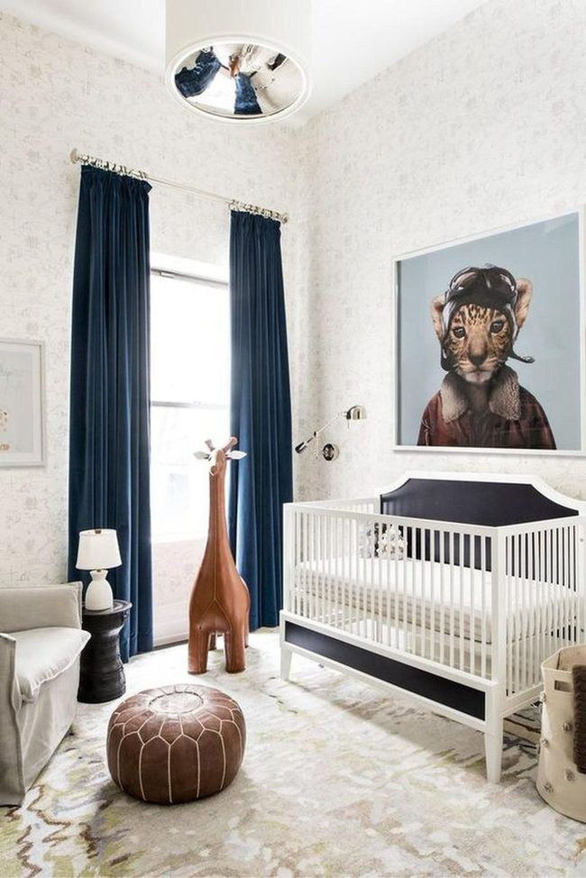 Deep Blue Nursery with Tiger Art