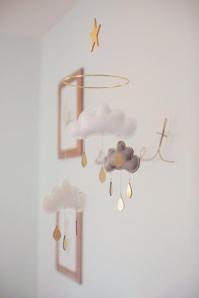 Gold Cloud Mobile With Raindrops