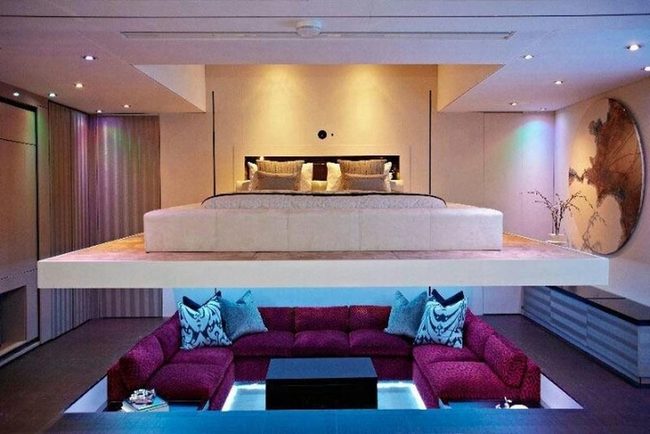 Floating Bed Purple Room