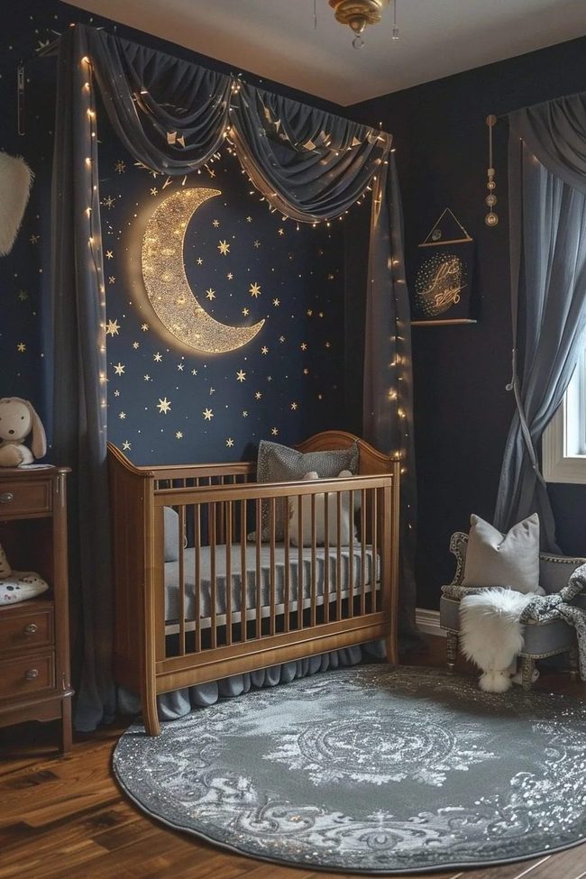 Starlit Nursery In Deep Blue