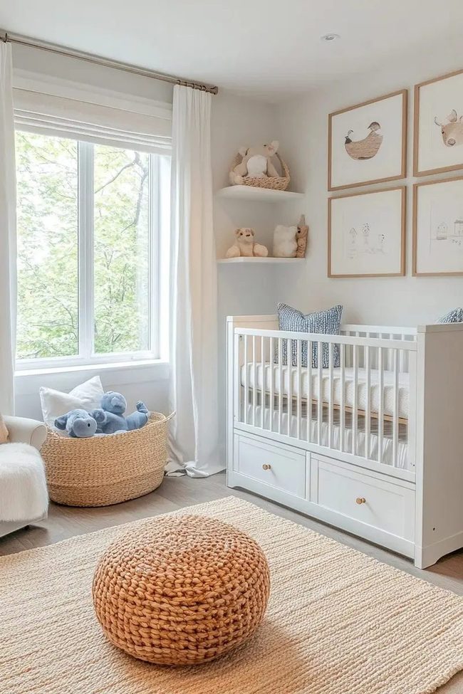 Soft Blue Nursery With Natural Light