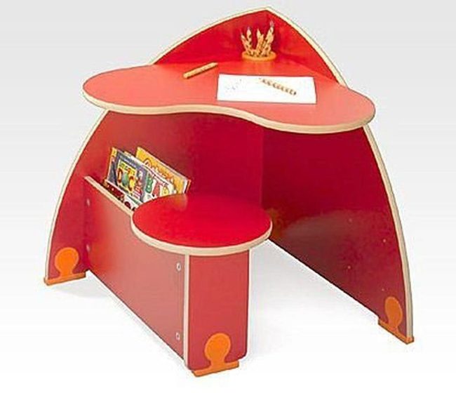 Red Orange Wooden Desk Stool