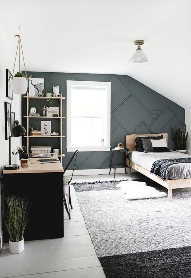 Dark Green Geometric Bedroom