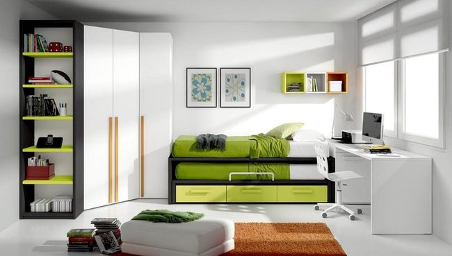 Red Orange Bookshelf Bedroom