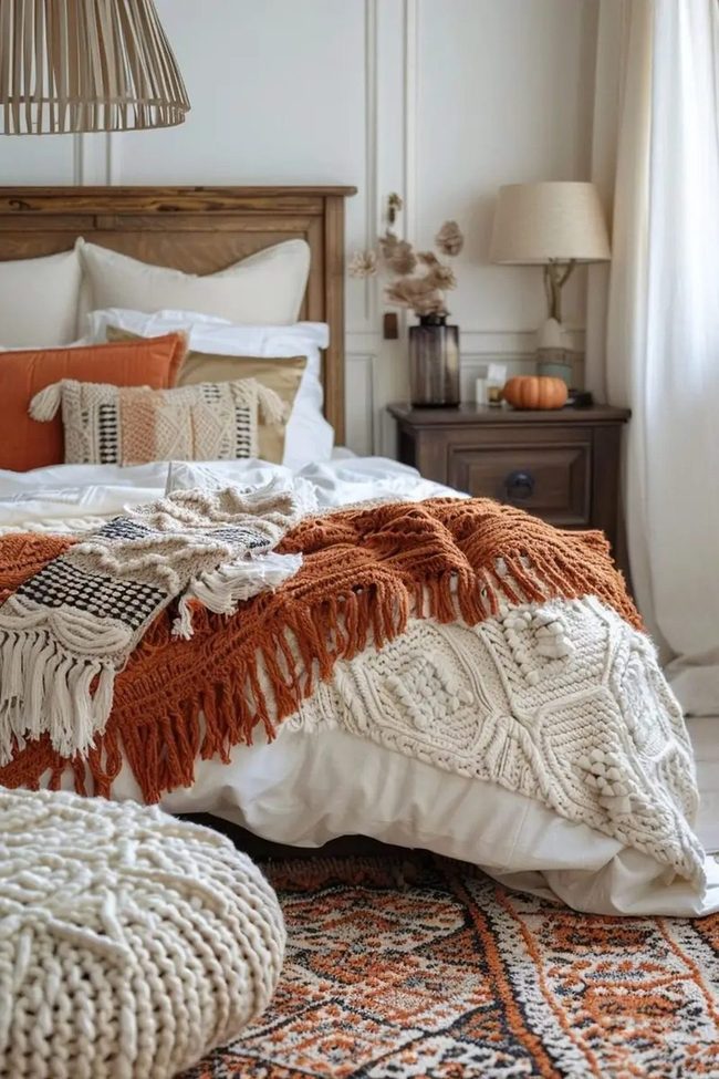 Burnt Orange Layered Textures Bedroom
