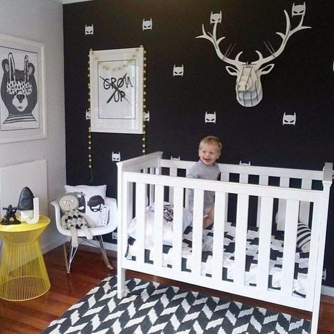 White Crib Black Statement Wall