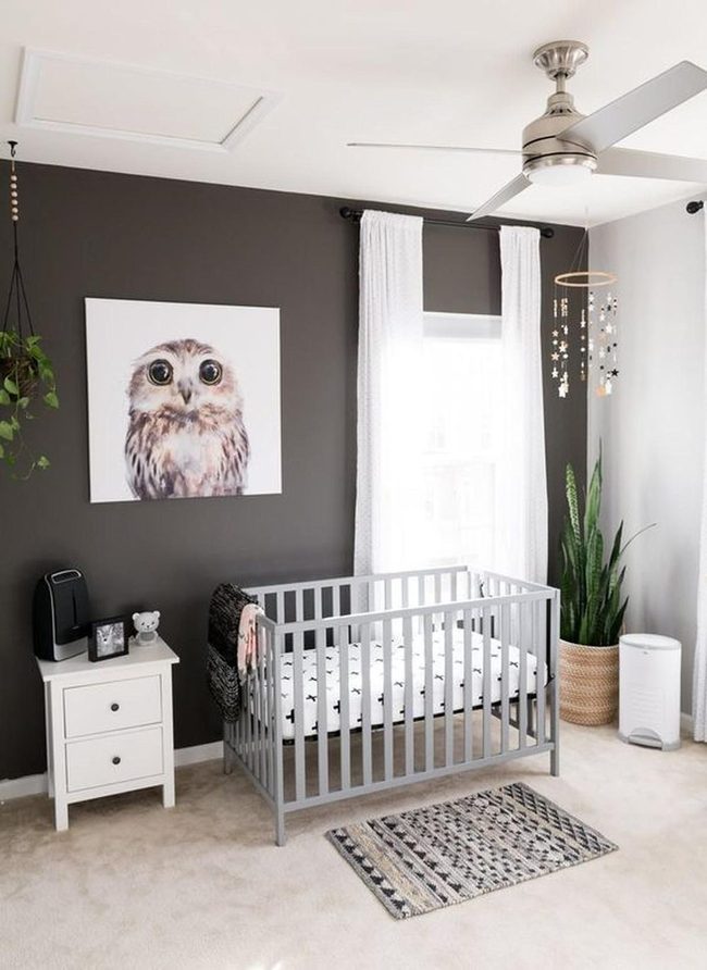 Gray Nursery With Owl Art