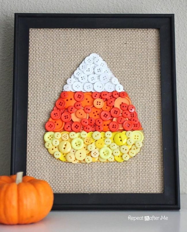 Recycled Buttons, Candy Corn Burlap