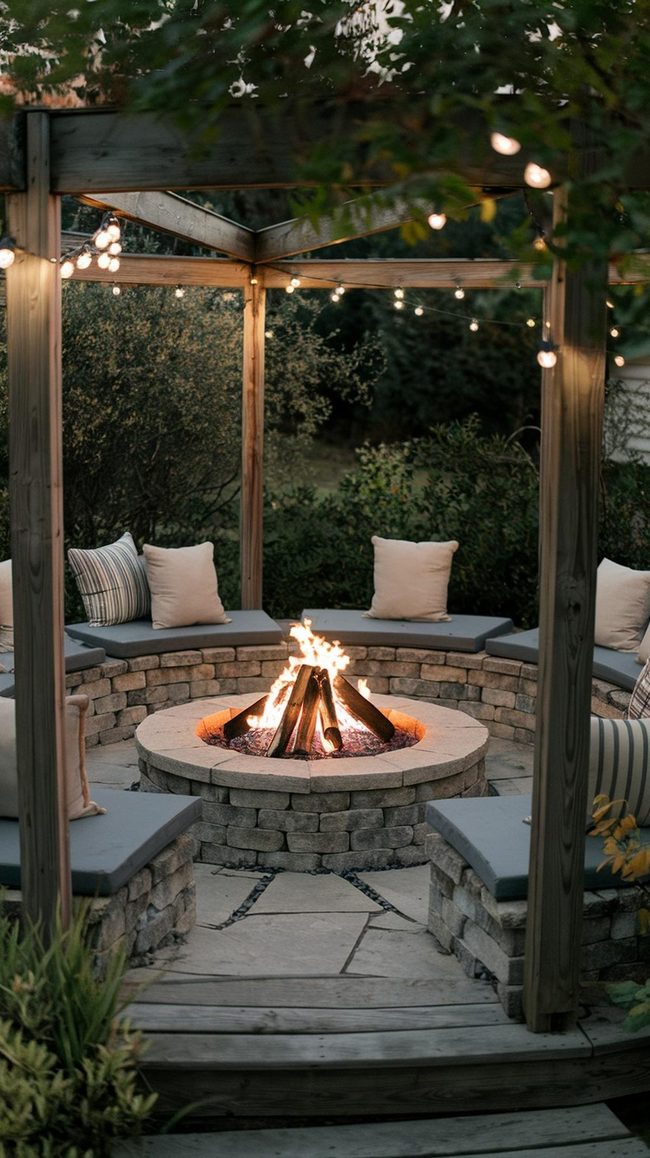 Circular Stone Fire Pit Gathering
