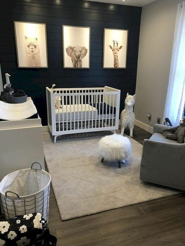 White Crib, Black Animal Wall