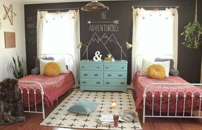 Red And Yellow Twin Bedroom