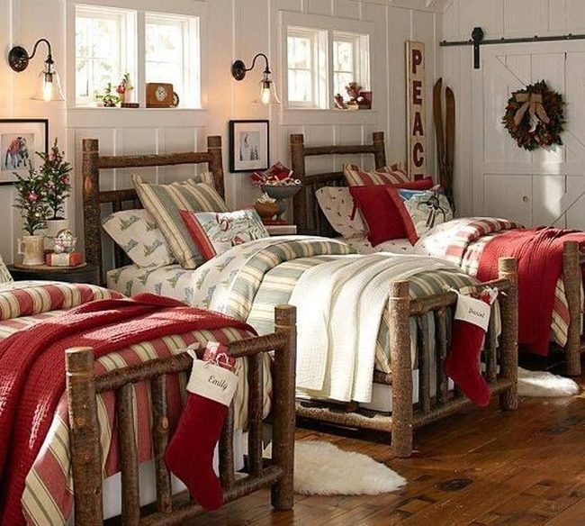 Log Cabin Bedroom Red And Cream