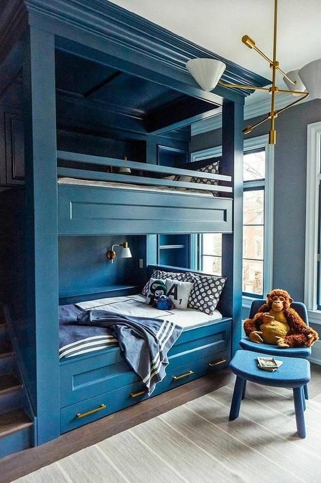 Deep Blue Children'S Room Gold Chandelier