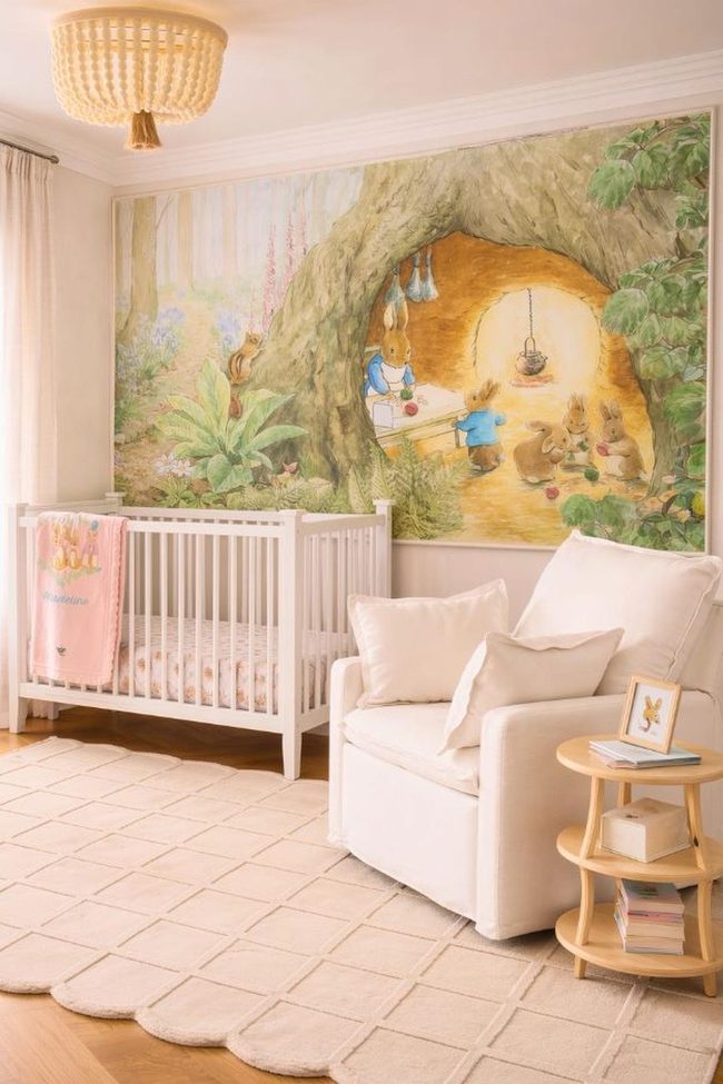 Diffused Forest Mural With Bunnies
