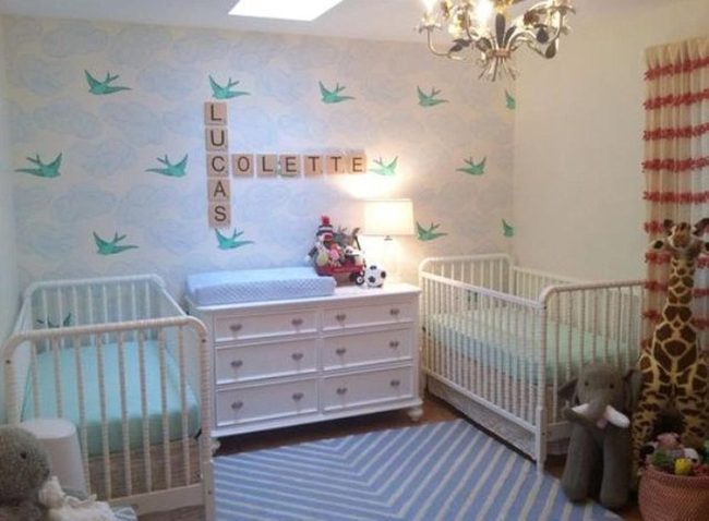 Blue Nursery With Flying Birds