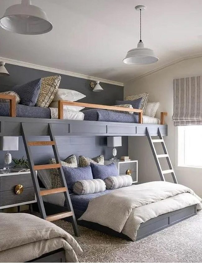 Gray And Blue Bunk Room