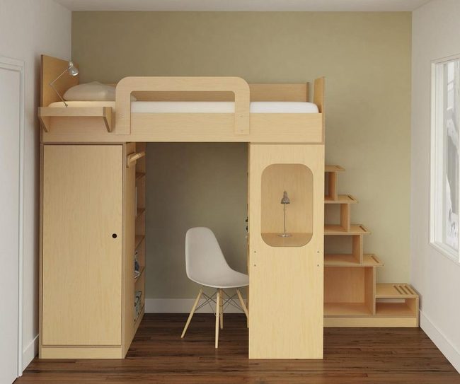 Light Wood Loft With Triple Function