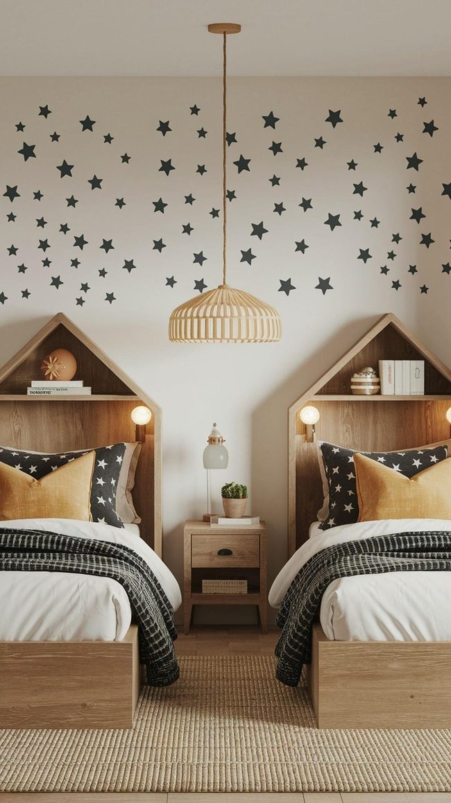 Mustard And Teal Shared Bedroom