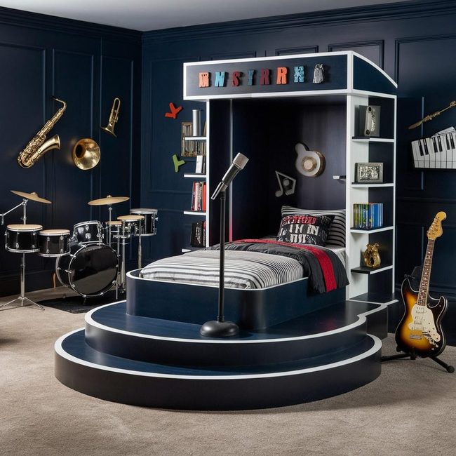 Wall-Mounted Guitars and Vinyl Records