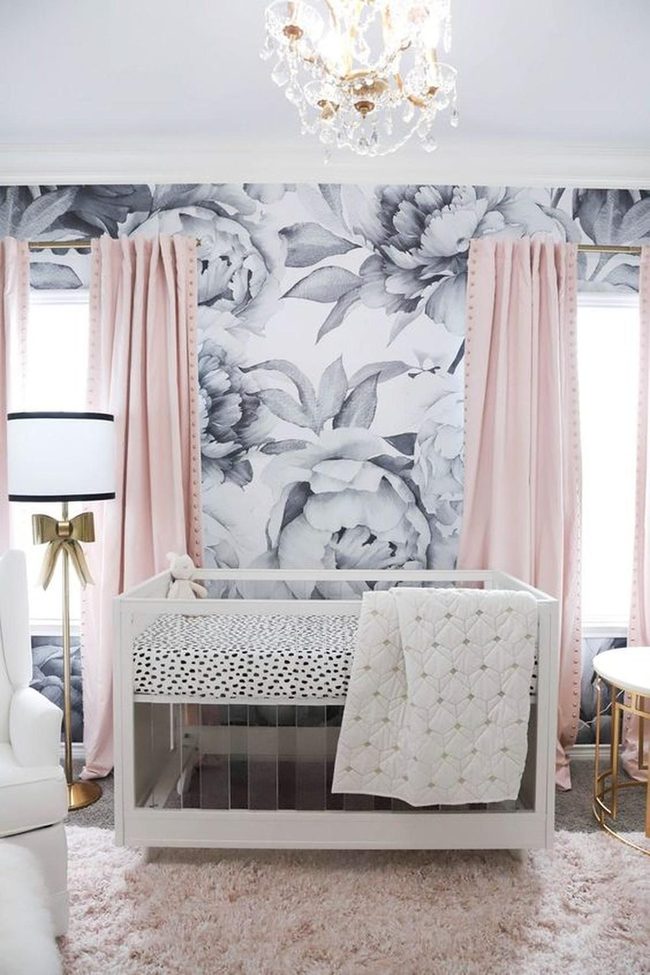 Gray Floral Nursery Gold Accents