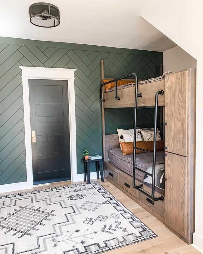 Dark Green Herringbone Statement Wall