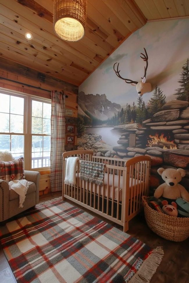 Painted Fireplace Cabin Nursery