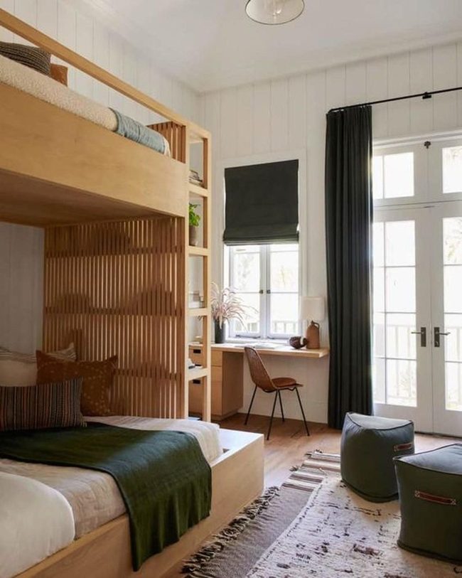 Warm Wood And Forest Green Bedroom