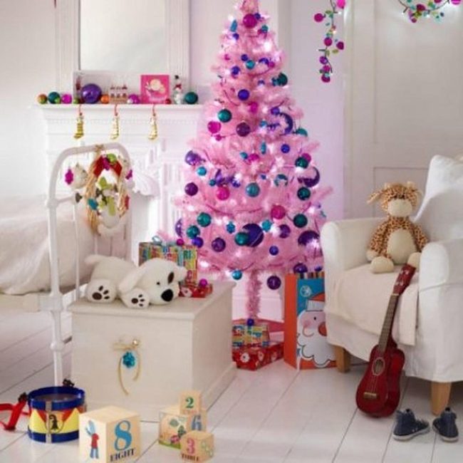 Pink Tree, Blue Ornaments, Joy