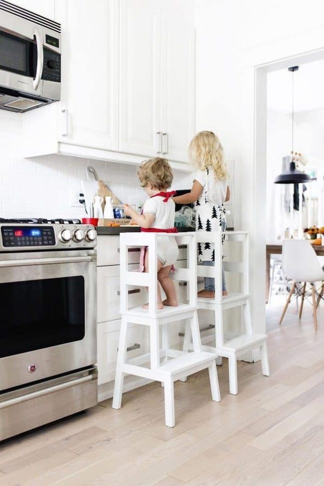 Wooden Step Stool Cookspace Helper Tower