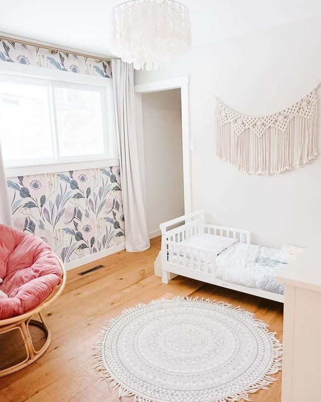 Woven Circle Pink Botanical Room